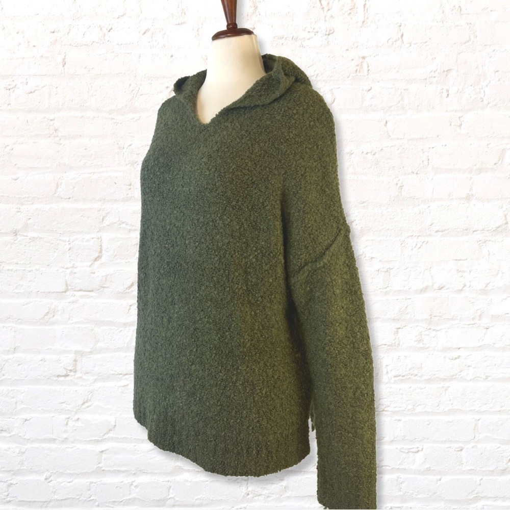 A New Day Womens Hooded Sweater Size Large Green Boucle Yarn Wool Pullover - Picture 3 of 14